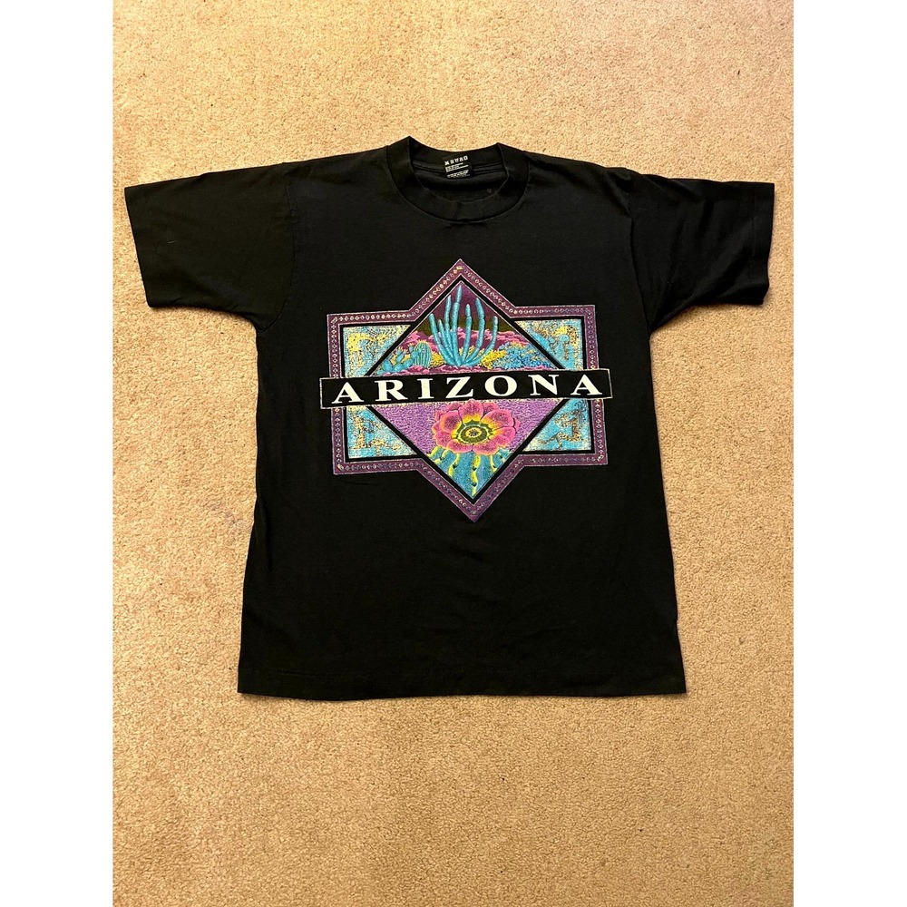 Vintage Fruit Of The Loom T-Shirt Men M Black Arizona Graphic Print Short Sleeve